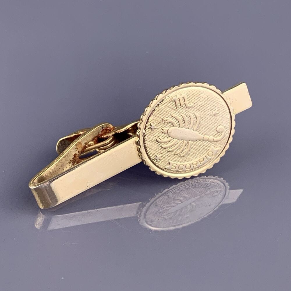 Scorpio Scorpion Tie Clip Bar Gold Tone Astrology Sign Zodiac Horoscope Vintage